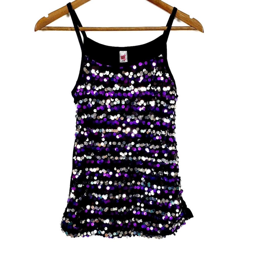 Beautees Sequenced Purple Black Tank Top Large